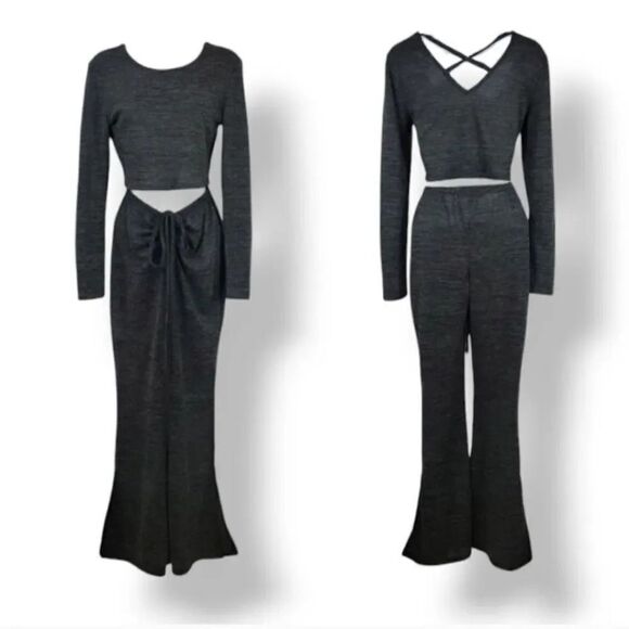 Almost Famous 2 PC Jersey Knit Crop Top and Ruched Flare Pants Size Small - Picture 1 of 9
